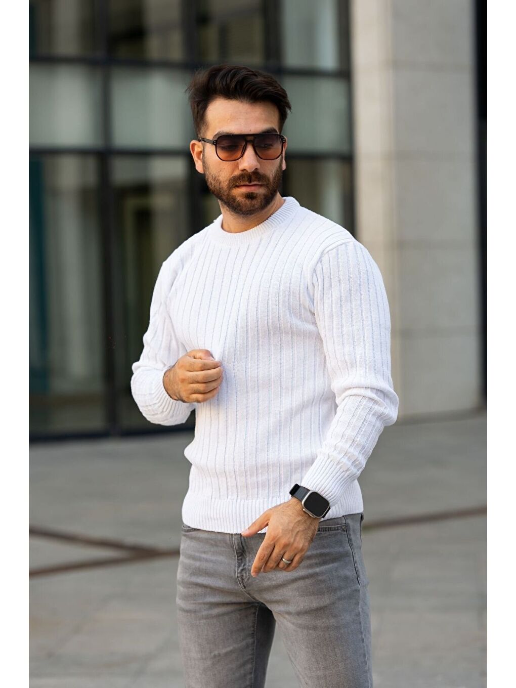Trendseninle Karişik Siyah Yeşil Beyaz Selanik Bisiklet Yaka Triko Erkek Kazak 3'lü Set - 3