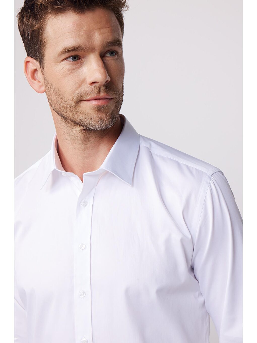 Modern Slim Fit Uzun Kollu Pamuk Saten Premium Seri Erkek Beyaz Gömlek-2