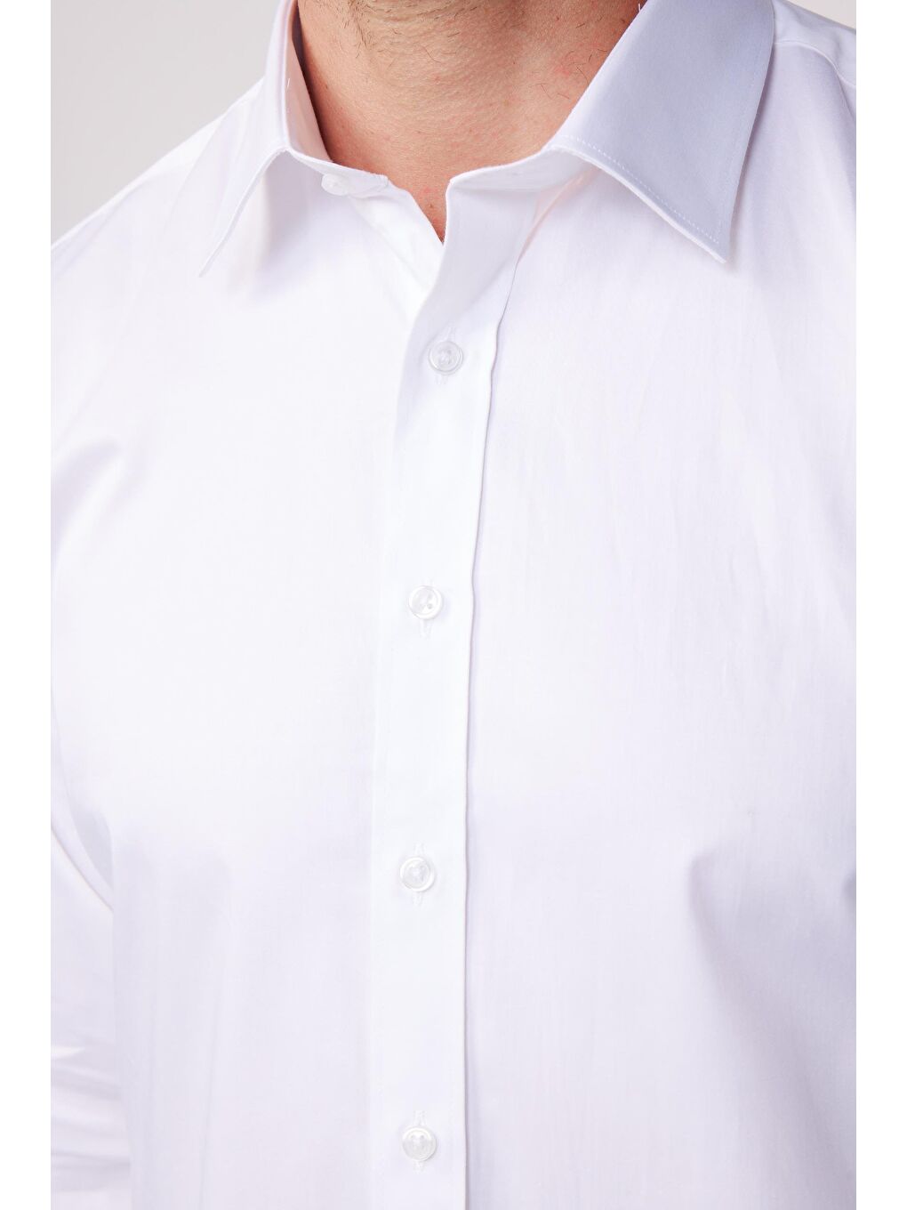 Modern Slim Fit Uzun Kollu Pamuk Saten Premium Seri Erkek Beyaz Gömlek-3