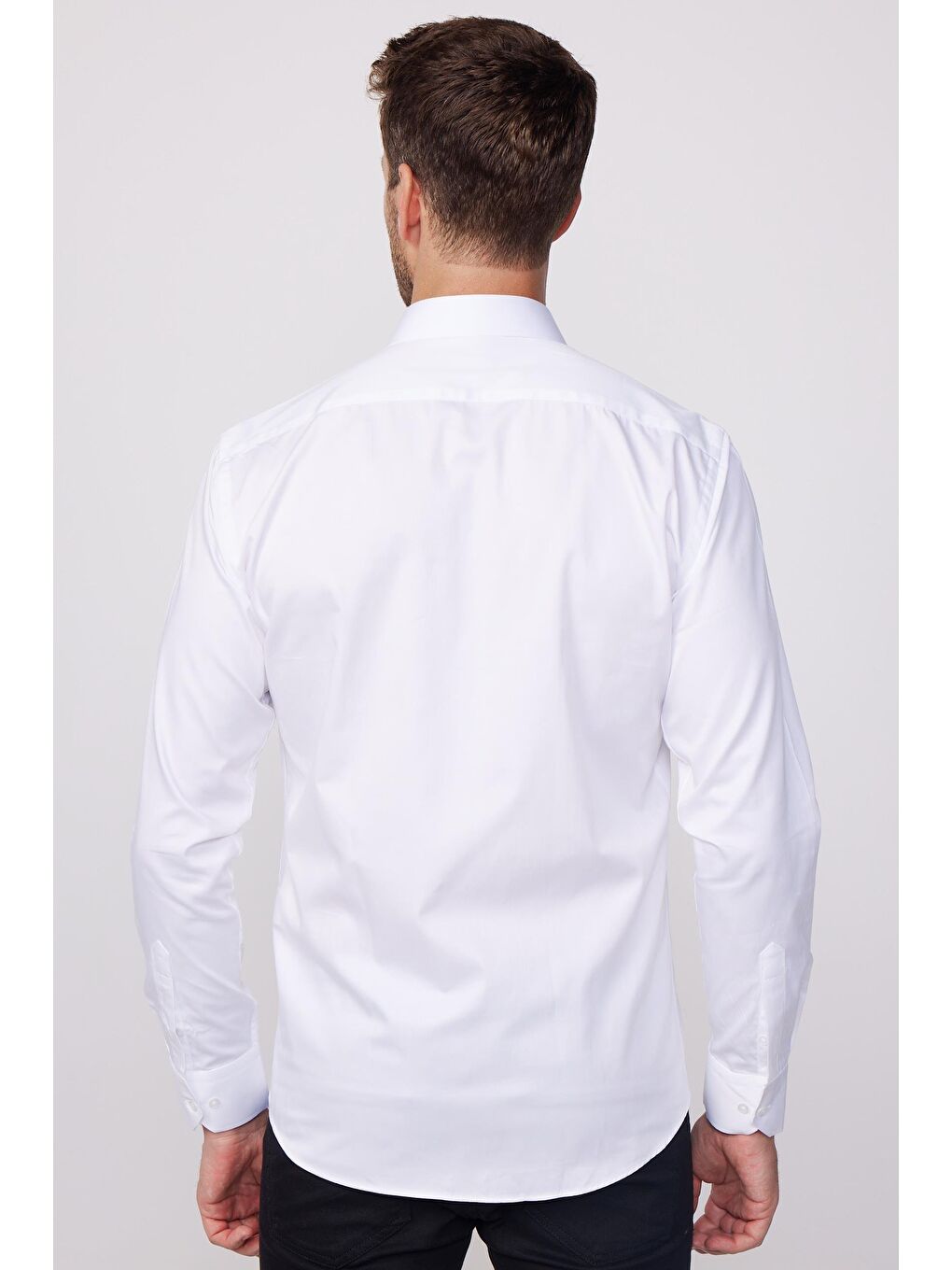 Modern Slim Fit Uzun Kollu Pamuk Saten Premium Seri Erkek Beyaz Gömlek-4
