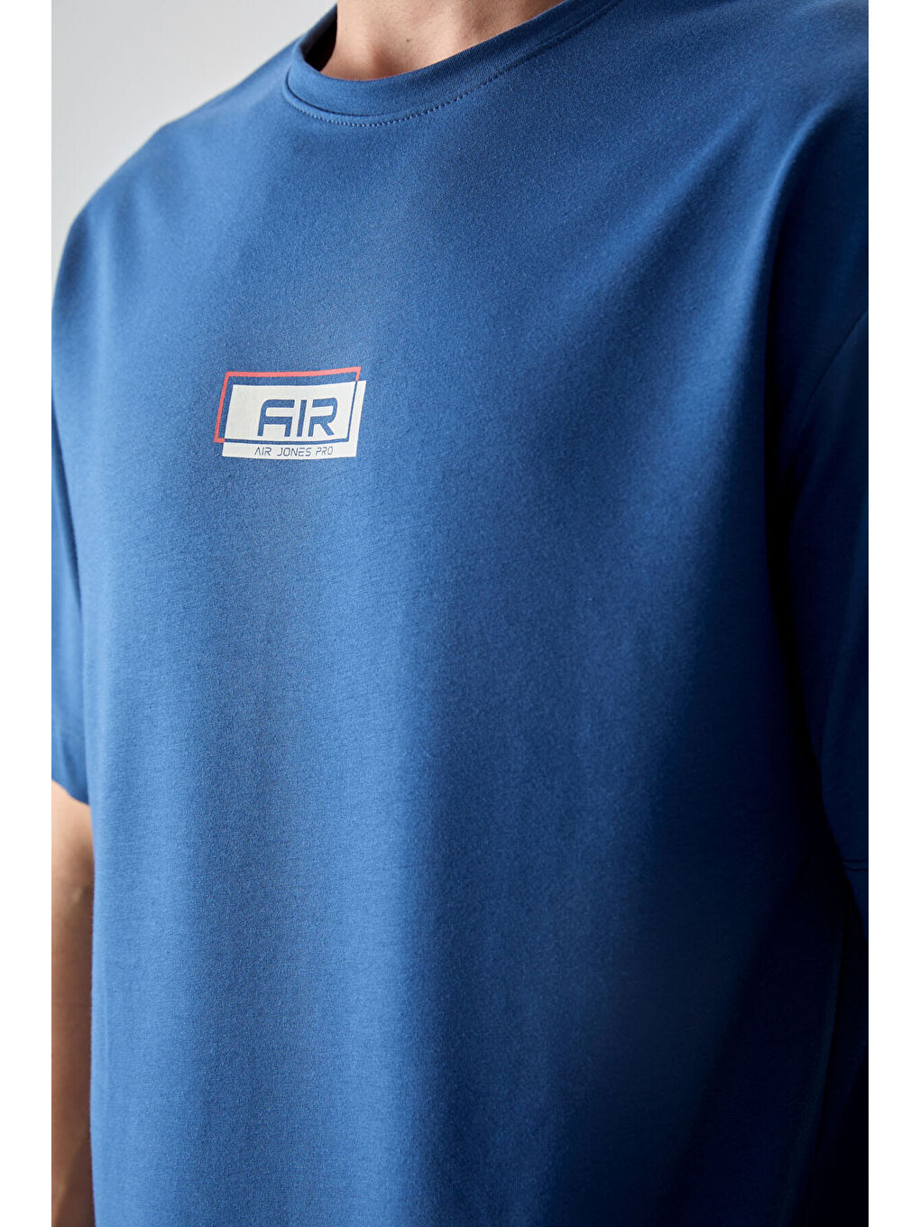 Mavi Pamuklu Kalın Yumuşak Dokulu Oversize Fit Baskılı Erkek Tişört - 88376-2