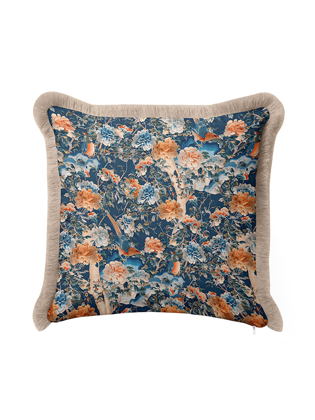 Karışık Kraliyet Sarayı Stil Saçaklı Yastık Kılıfı - Esintili Klasik Mavi Altın Renk Püsküllü Kırlent Kılıfı-3