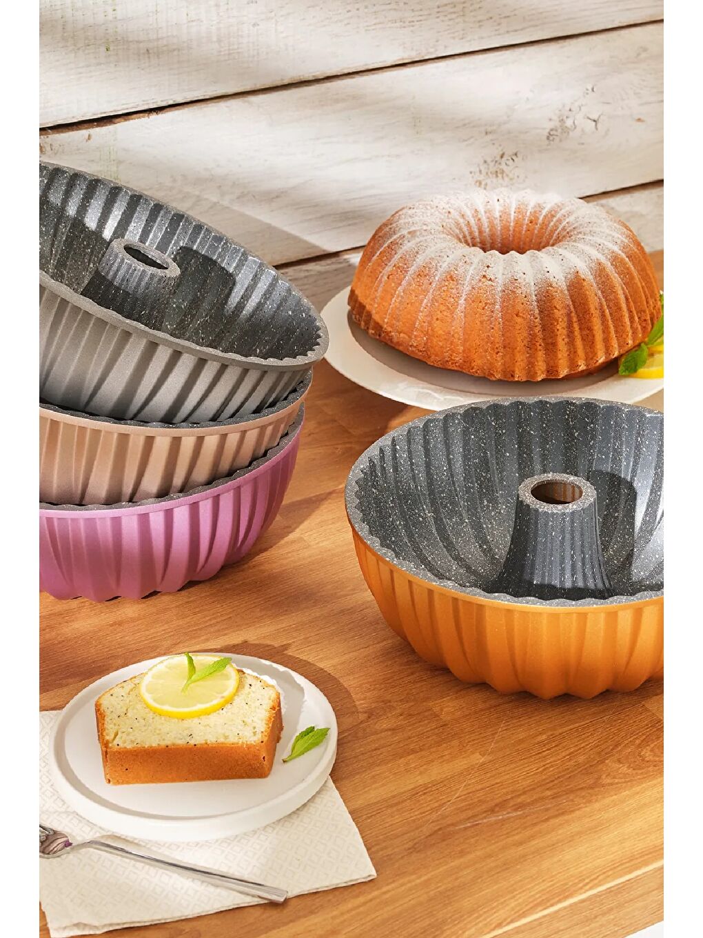 Pembe Griss Hardstone Döküm Kek Kalıbı Golden Pink 24 cm-4