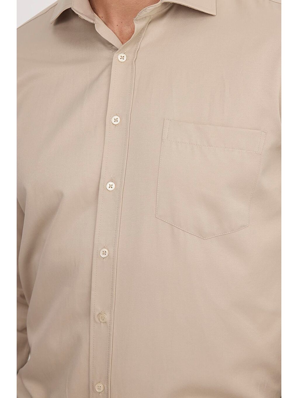 Erkek Regular Fit Klasik Kesim Pamuklu Düz Bej Gömlek-2