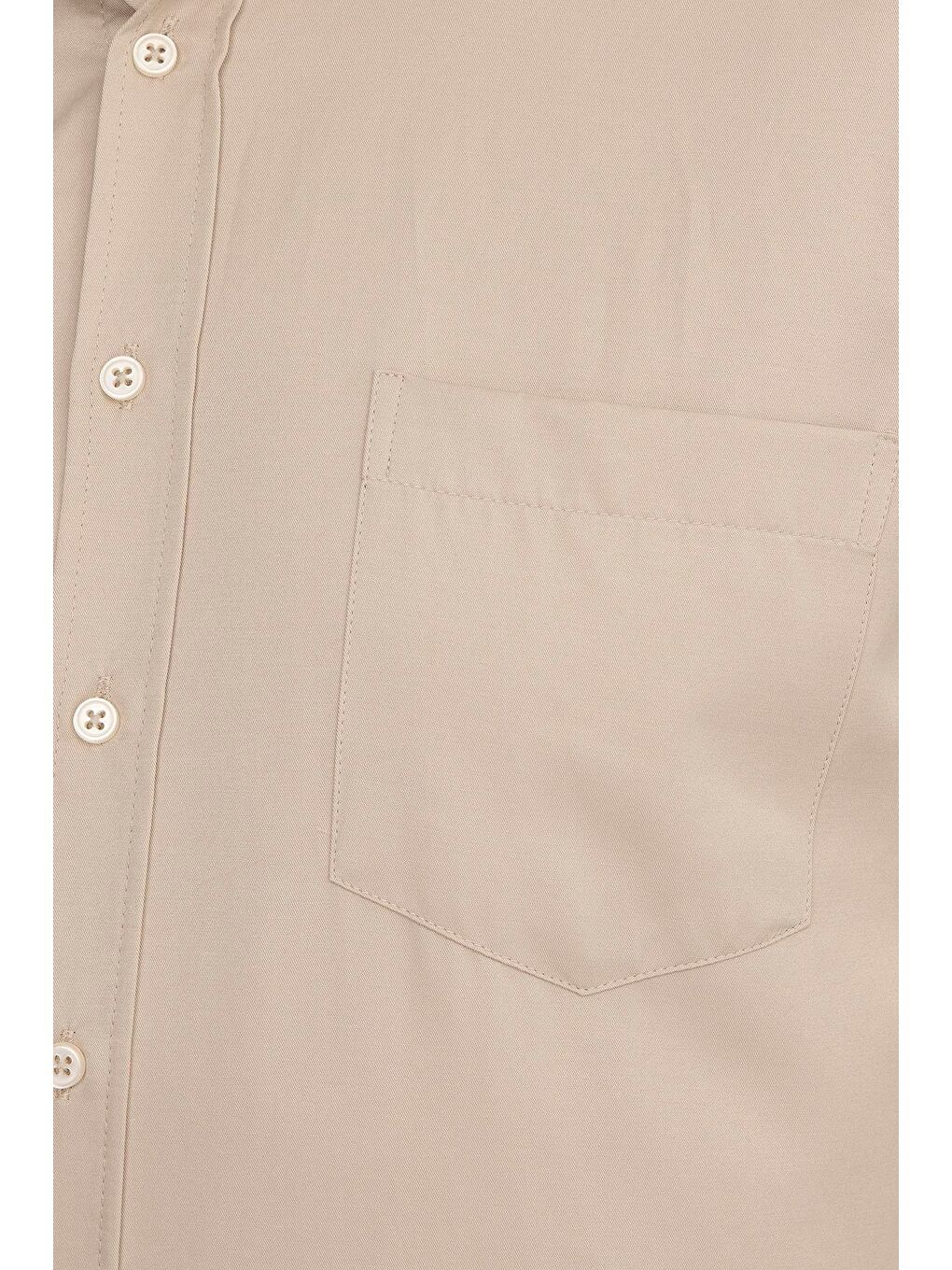 Erkek Regular Fit Klasik Kesim Pamuklu Düz Bej Gömlek-5