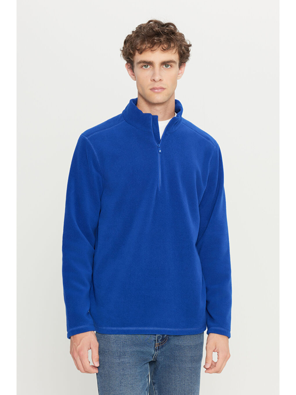 Mavi Erkek Saks Anti-Pilling Tüylenme Yapmayan Standart Fit Dik Yaka Polar Sweatshirt