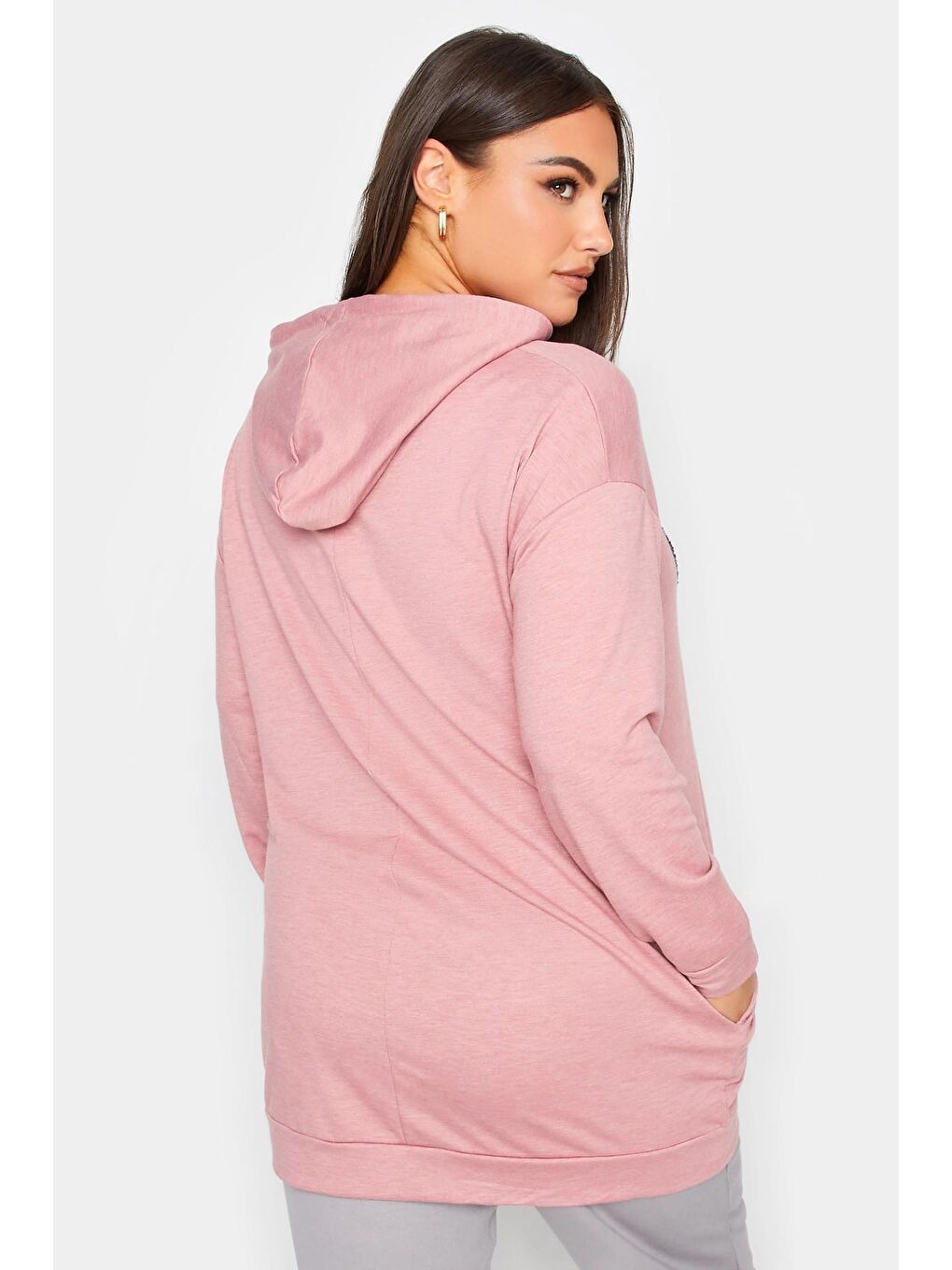 Stil Diva Pembe Büyük Beden Kapüşonlu Payet Ve Yazı Detaylı Uzun Kollu Cepli Sweatshirt 302567 - 4