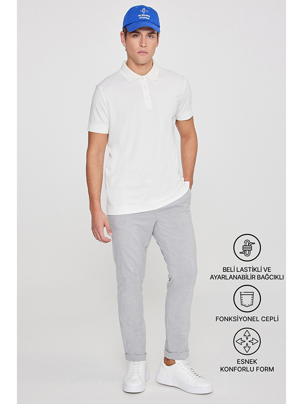 Erkek Gri Slim Fit Rahat Kesim Beli Bağlamalı Yan Cepli Jogger Pantolon-1