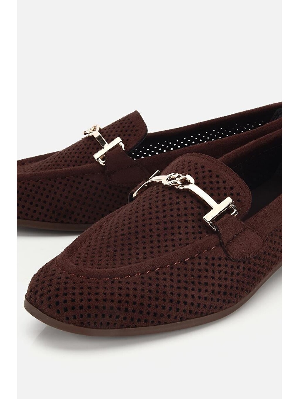 Kadın Kahverengi Süet Tokalı Zımba Detaylı Loafer-2