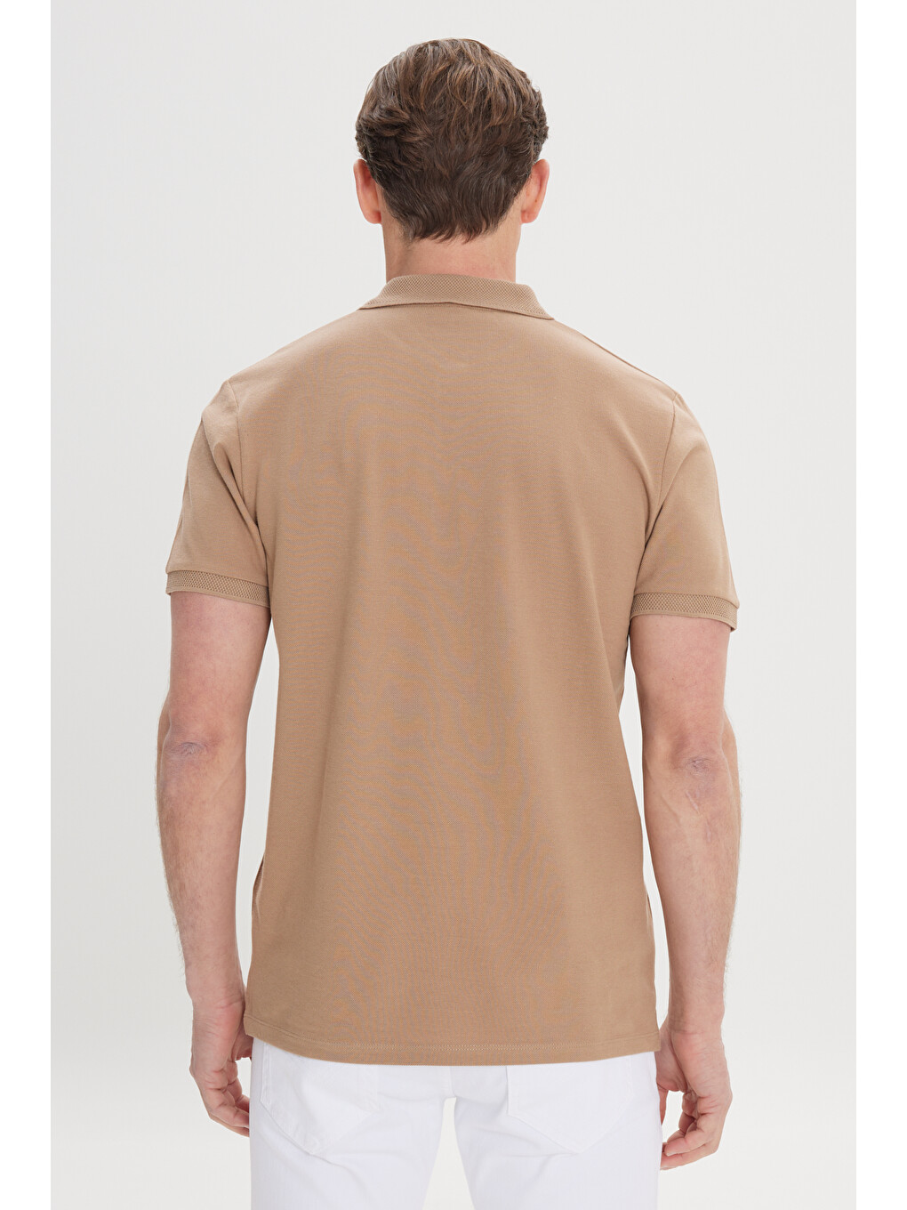 Bej Erkek Vizon Slim Fit Dar Kesim Polo Yaka %100 Pamuk Kısa Kollu Tişört-5