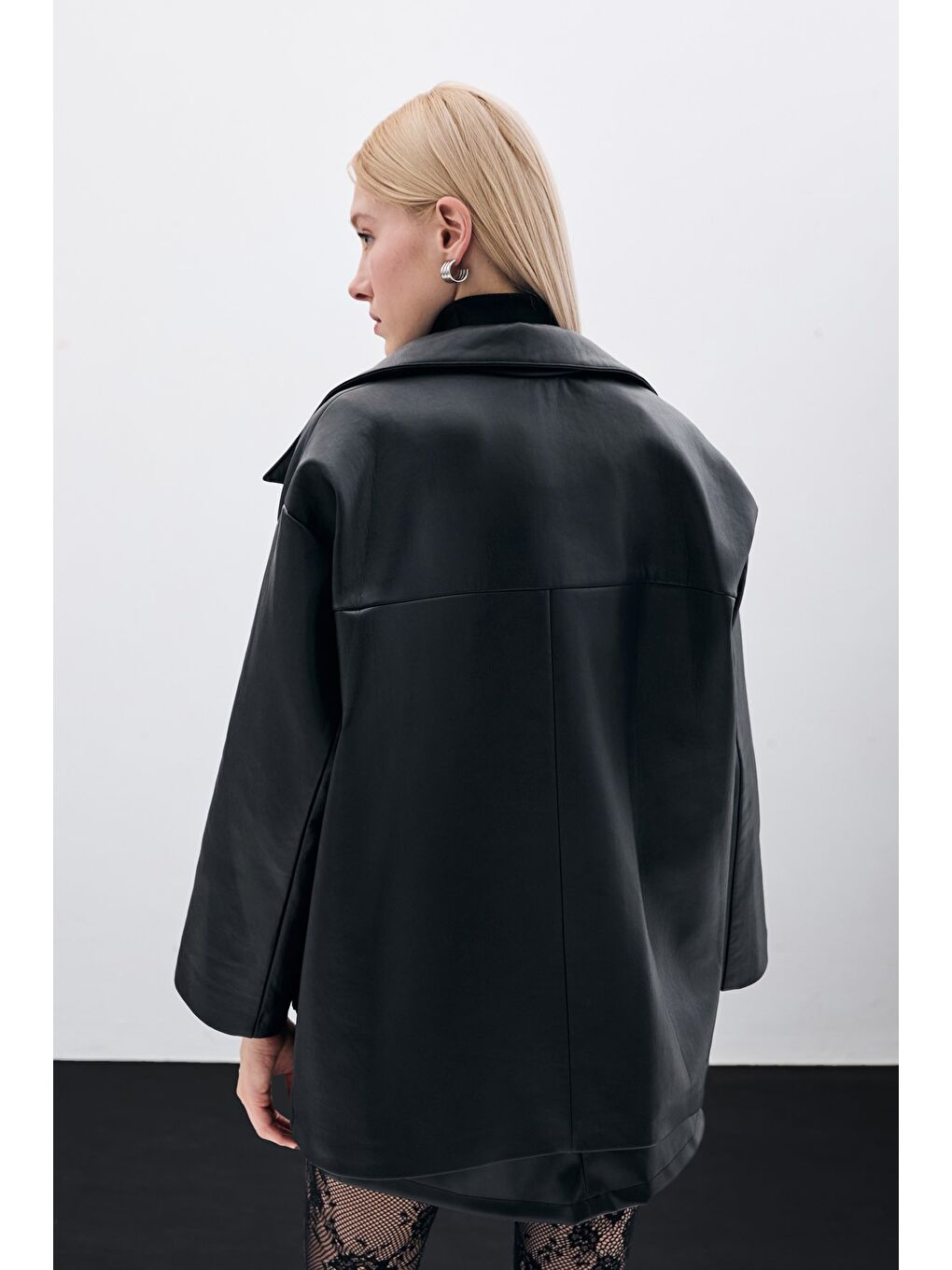 Oversize Deri Ceket - Siyah-1