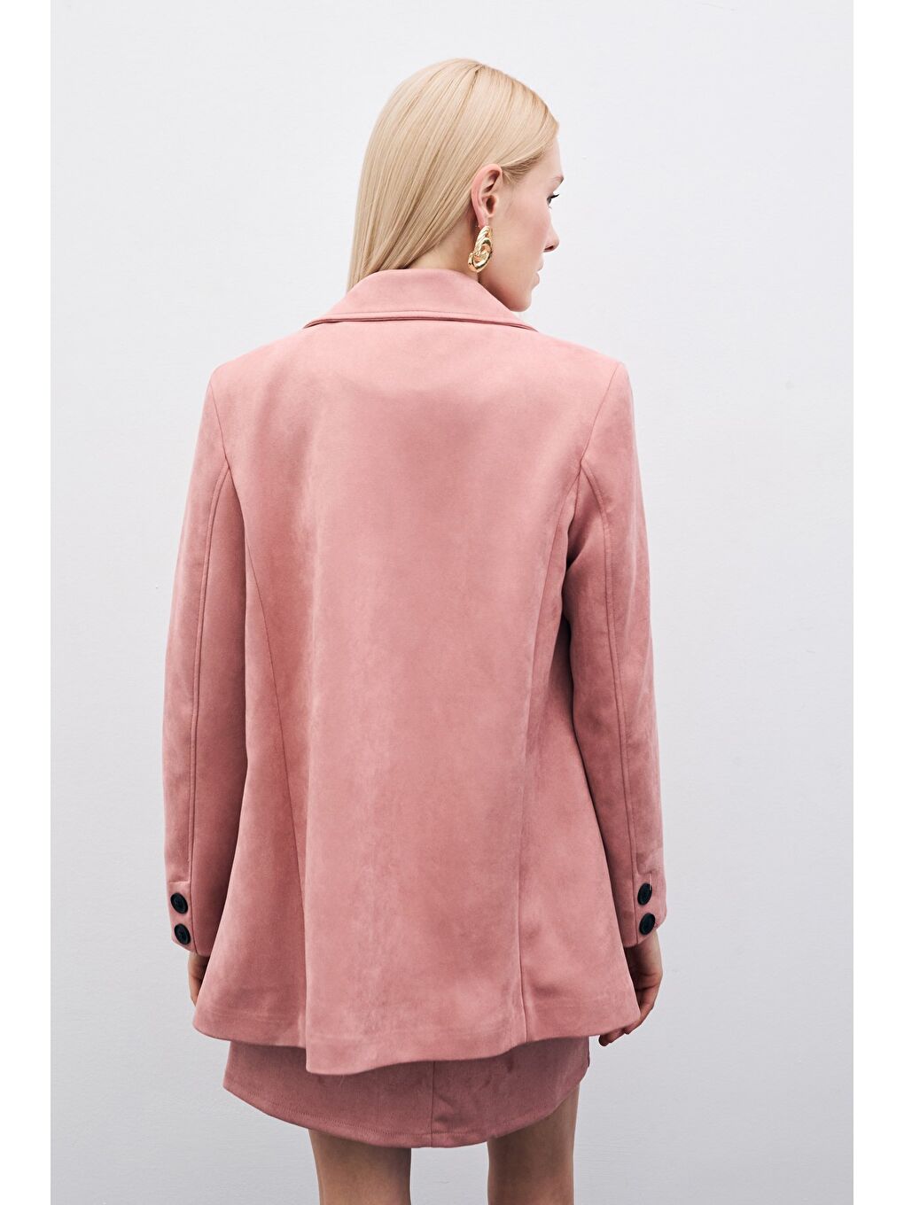 Pembe Düğmeli Süet Ceket - Pudra-3