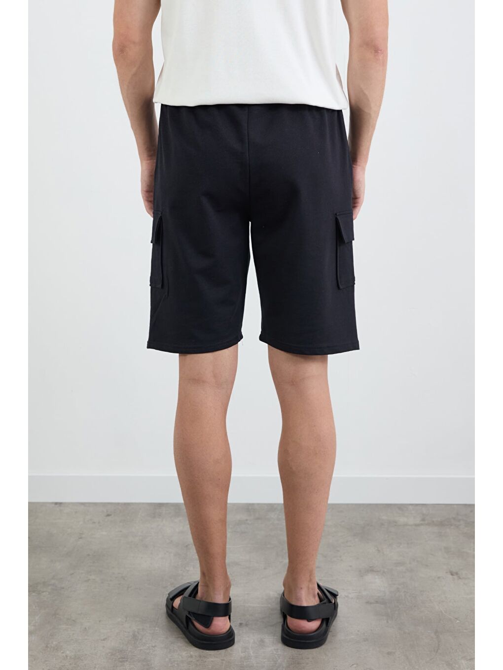 Lacivert Beli Bağlamalı Kargo Cepli Şort-3