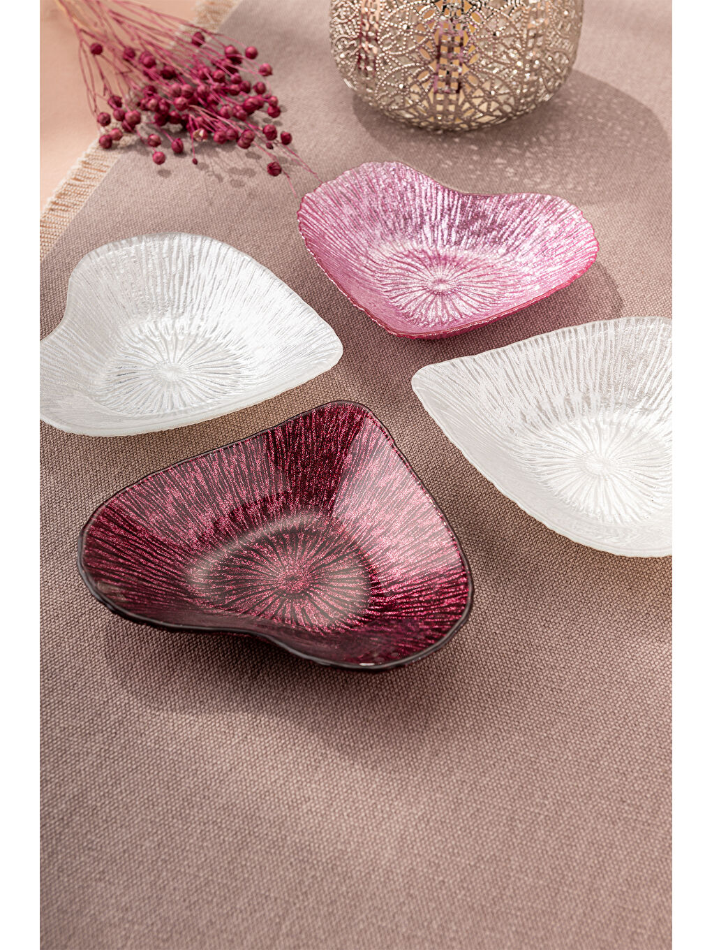 Kırmızı Amore 4 Parça Cam Kase 16 cm-4