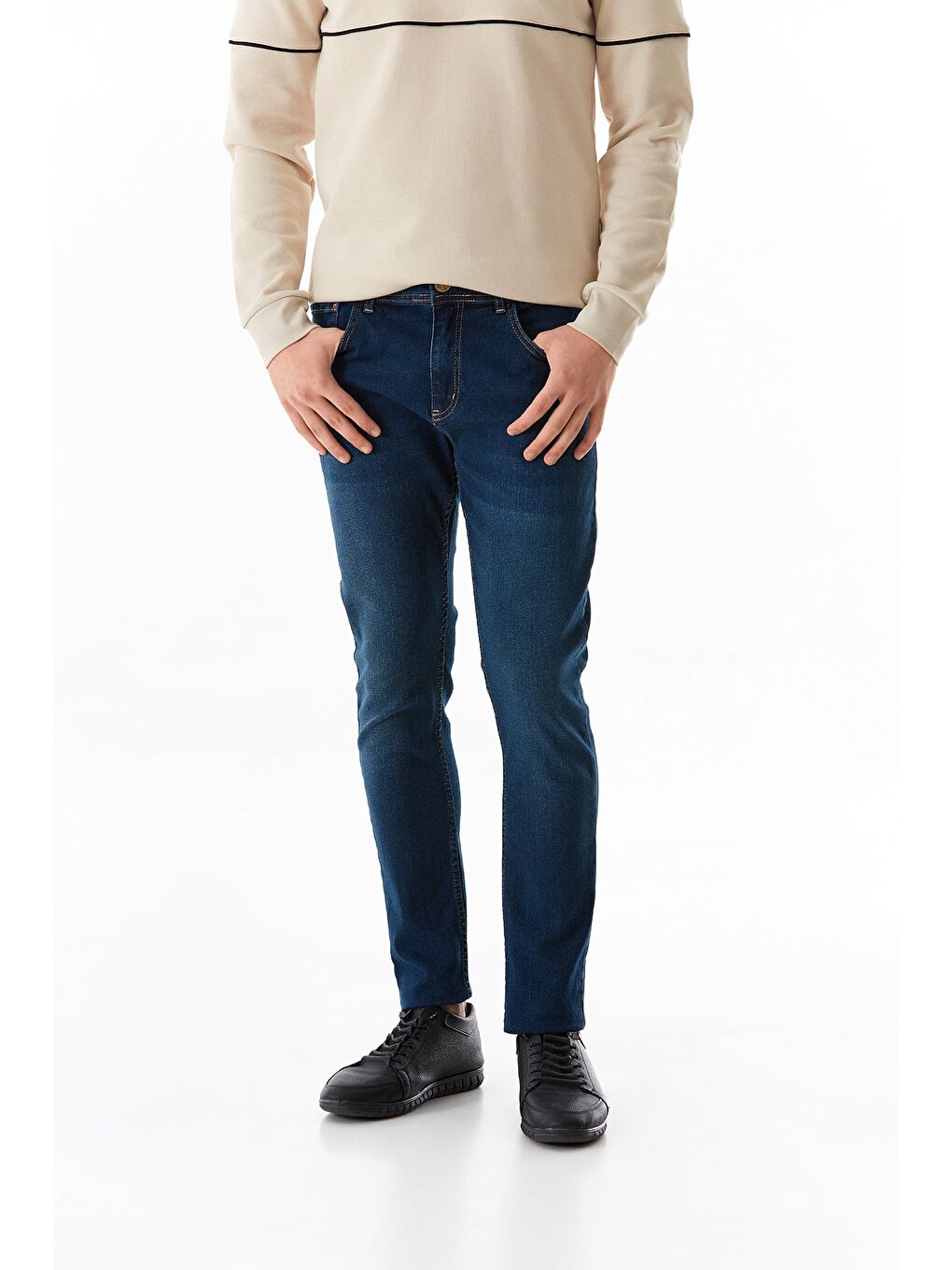 Lacivert Fermuarlı Skinny Jean Pantolon-1