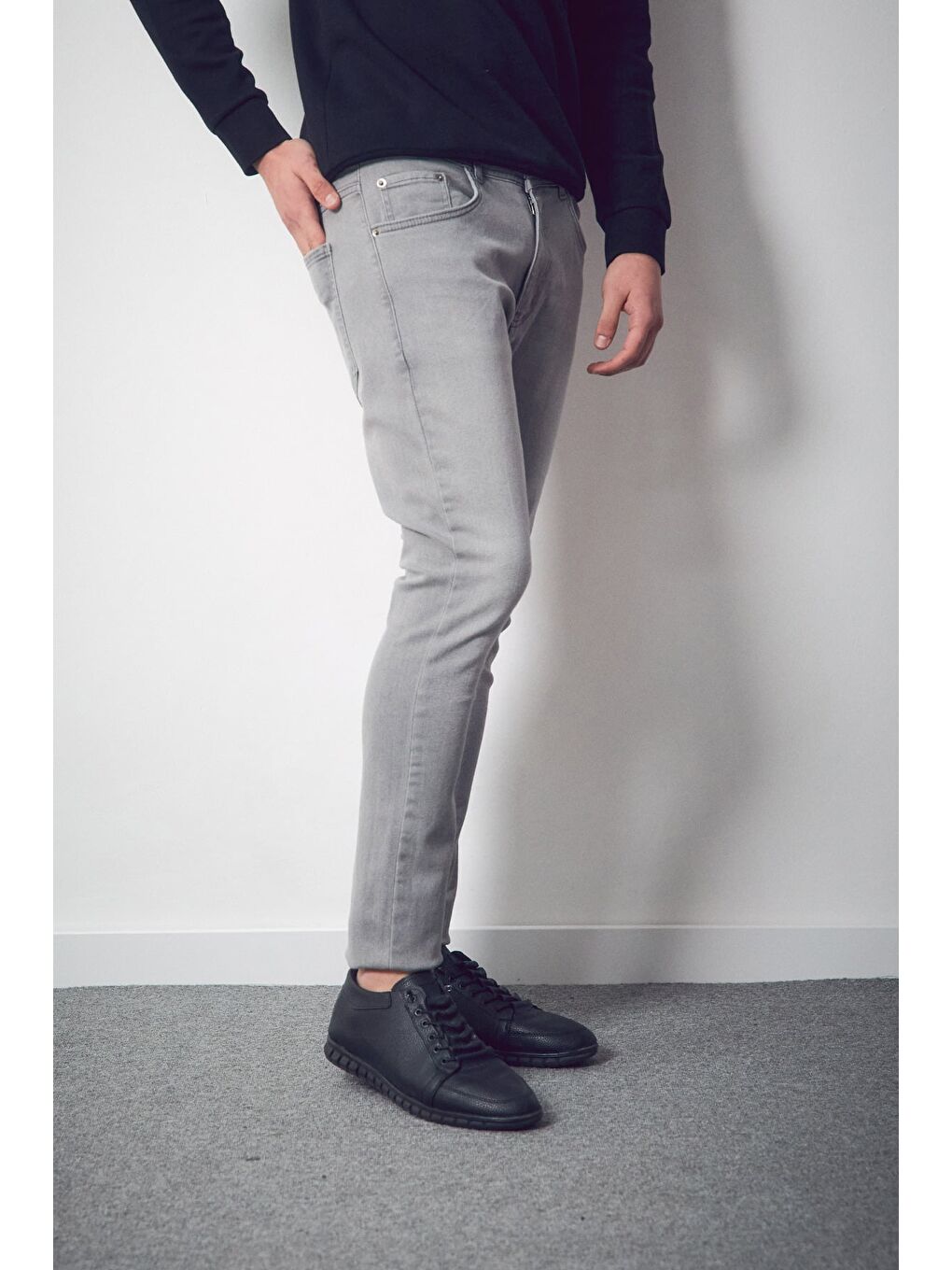 Gri Fermuarlı Skinny Jean Pantolon-1