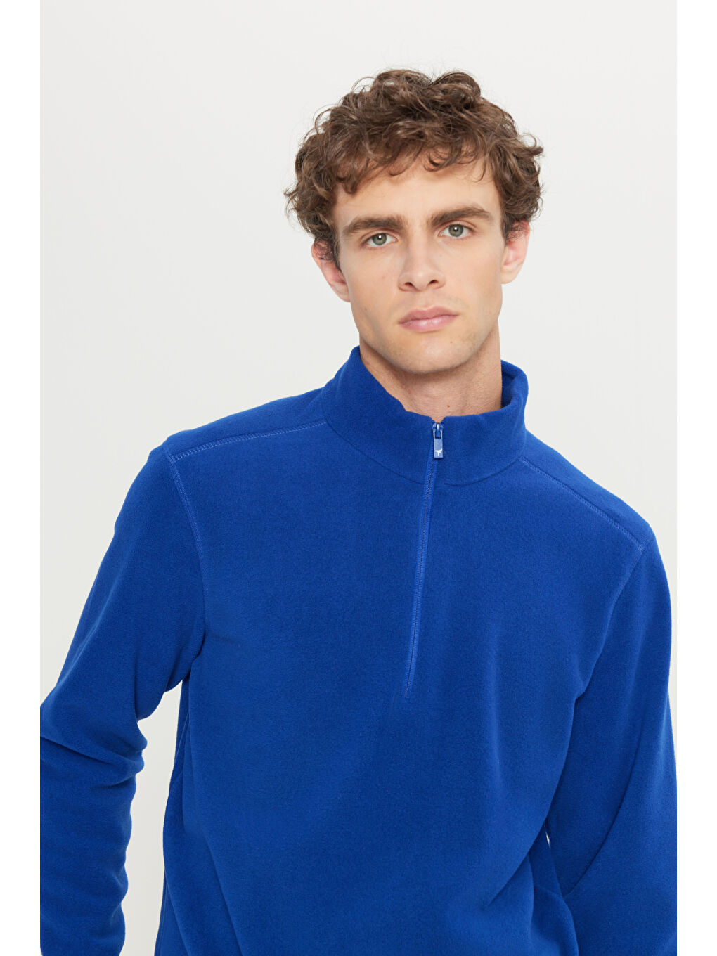 Mavi Erkek Saks Anti-Pilling Tüylenme Yapmayan Standart Fit Dik Yaka Polar Sweatshirt-3