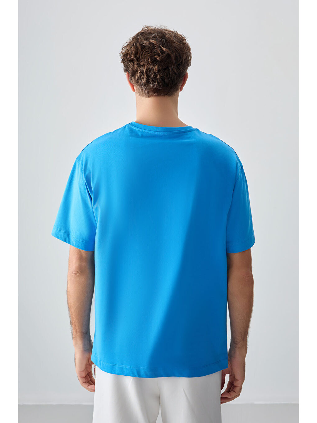 Petrol %100 Pamuk Oversize Baskılı Erkek Tişört- 88357-4