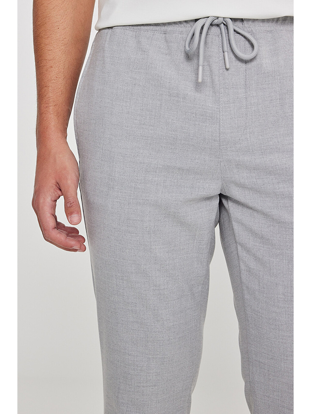 Erkek Gri Slim Fit Rahat Kesim Beli Bağlamalı Yan Cepli Jogger Pantolon-7