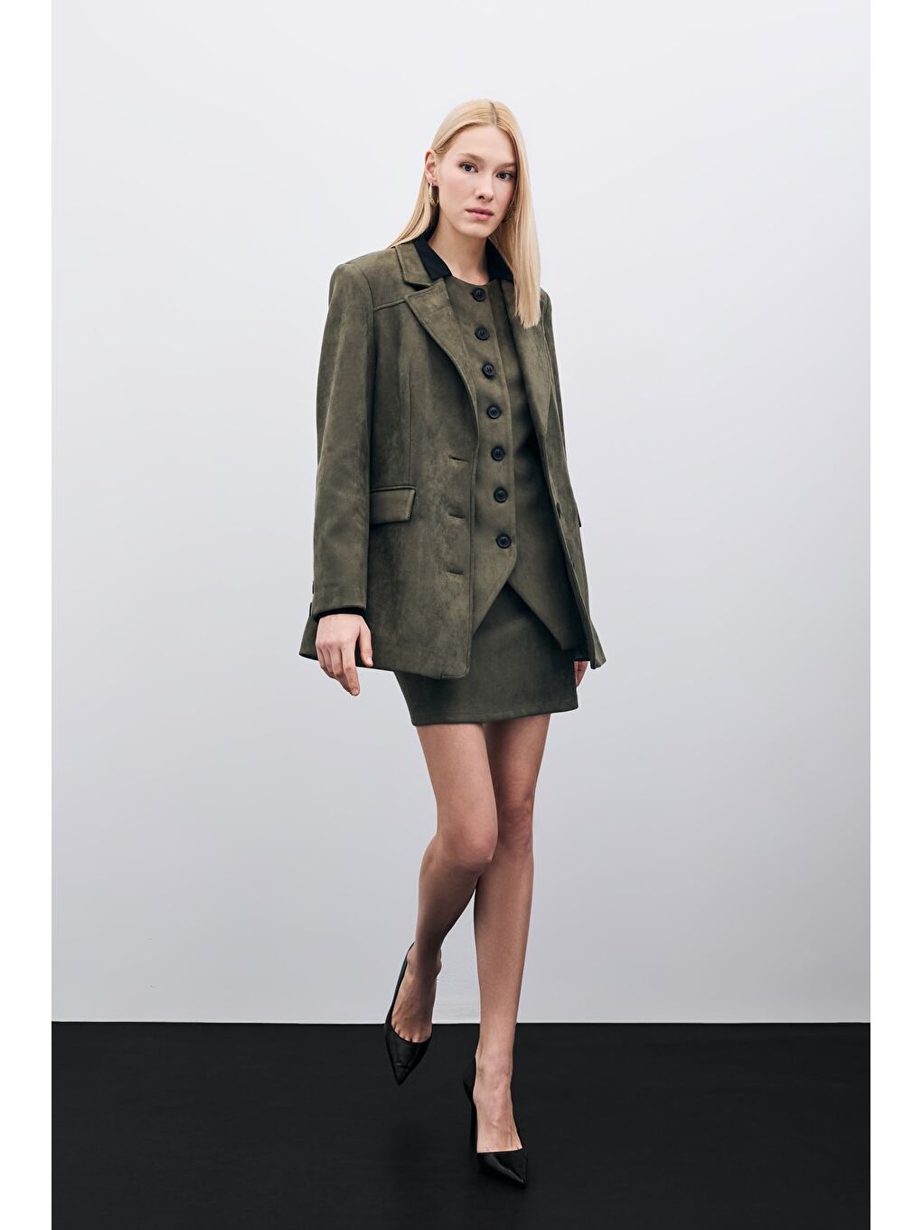 Düğmeli Süet Ceket - Haki