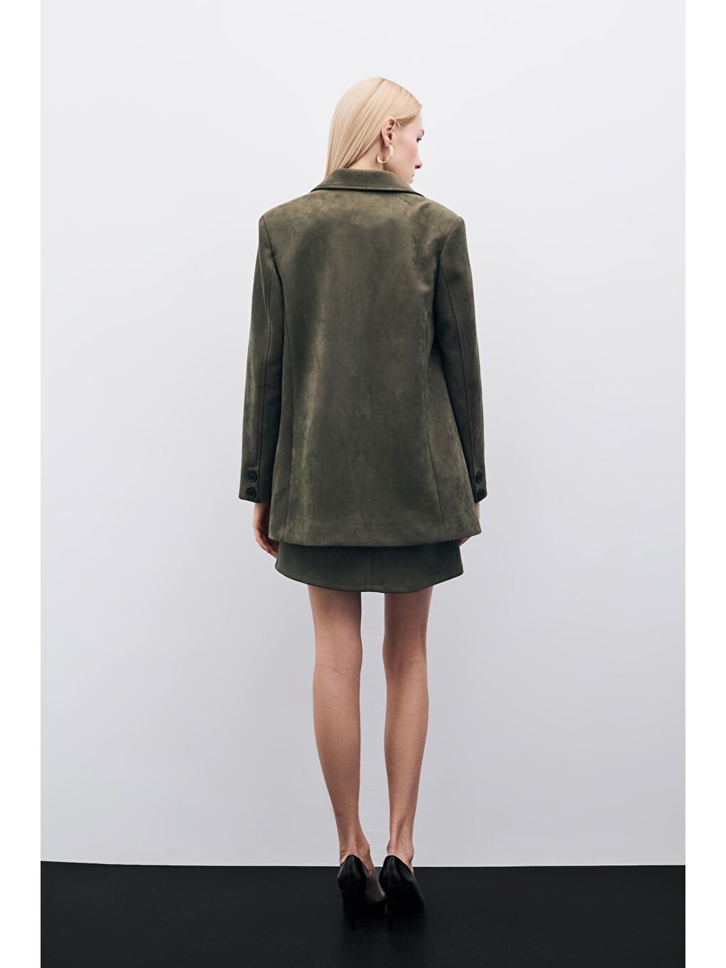 Düğmeli Süet Ceket - Haki-6