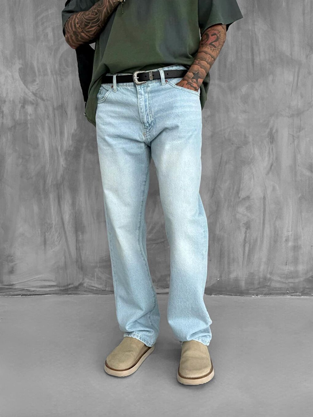 Erkek Baggy Fit Jean Açık Mavi-2