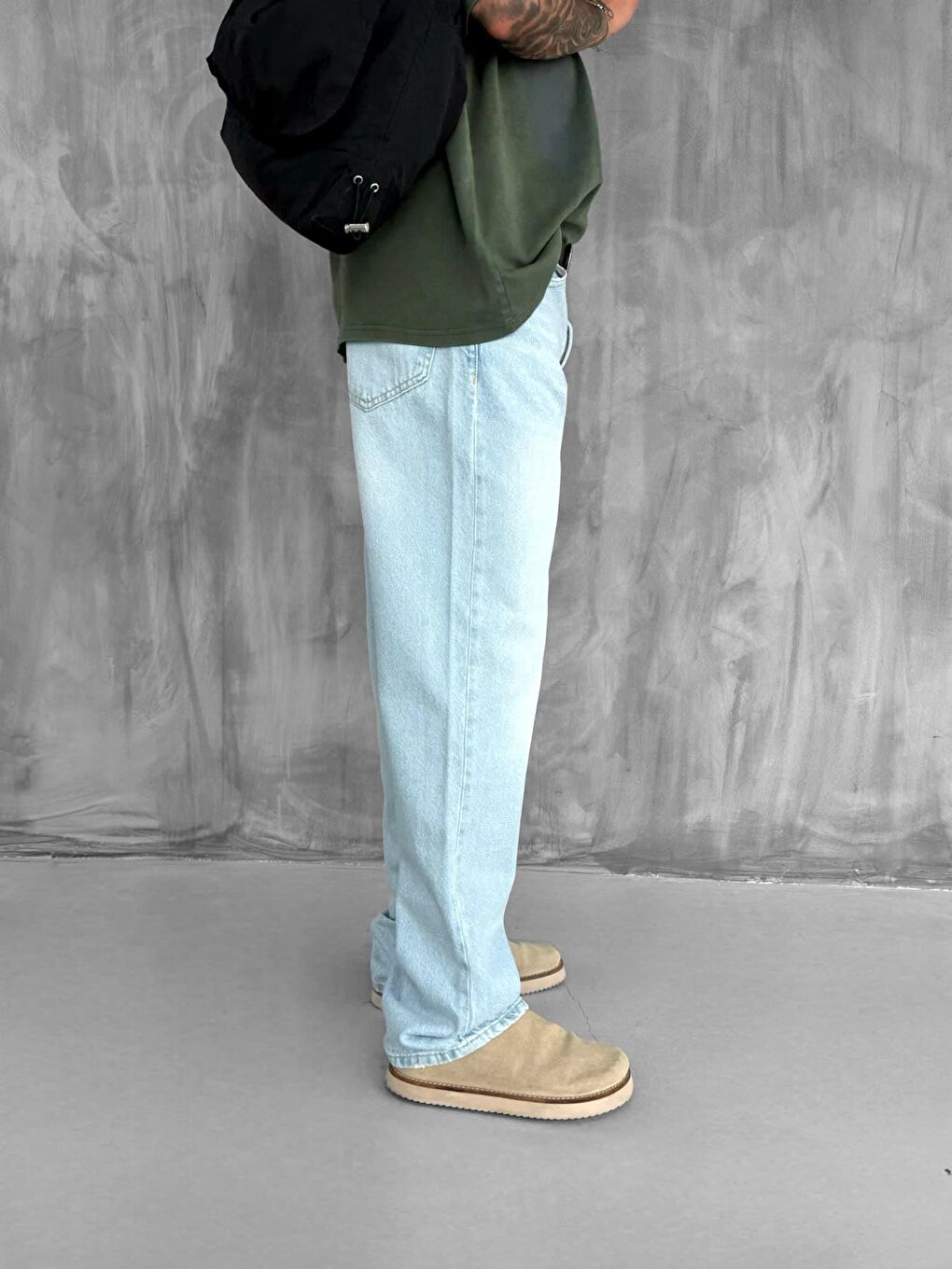 Erkek Baggy Fit Jean Açık Mavi-3