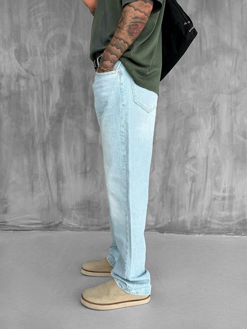 Erkek Baggy Fit Jean Açık Mavi-4