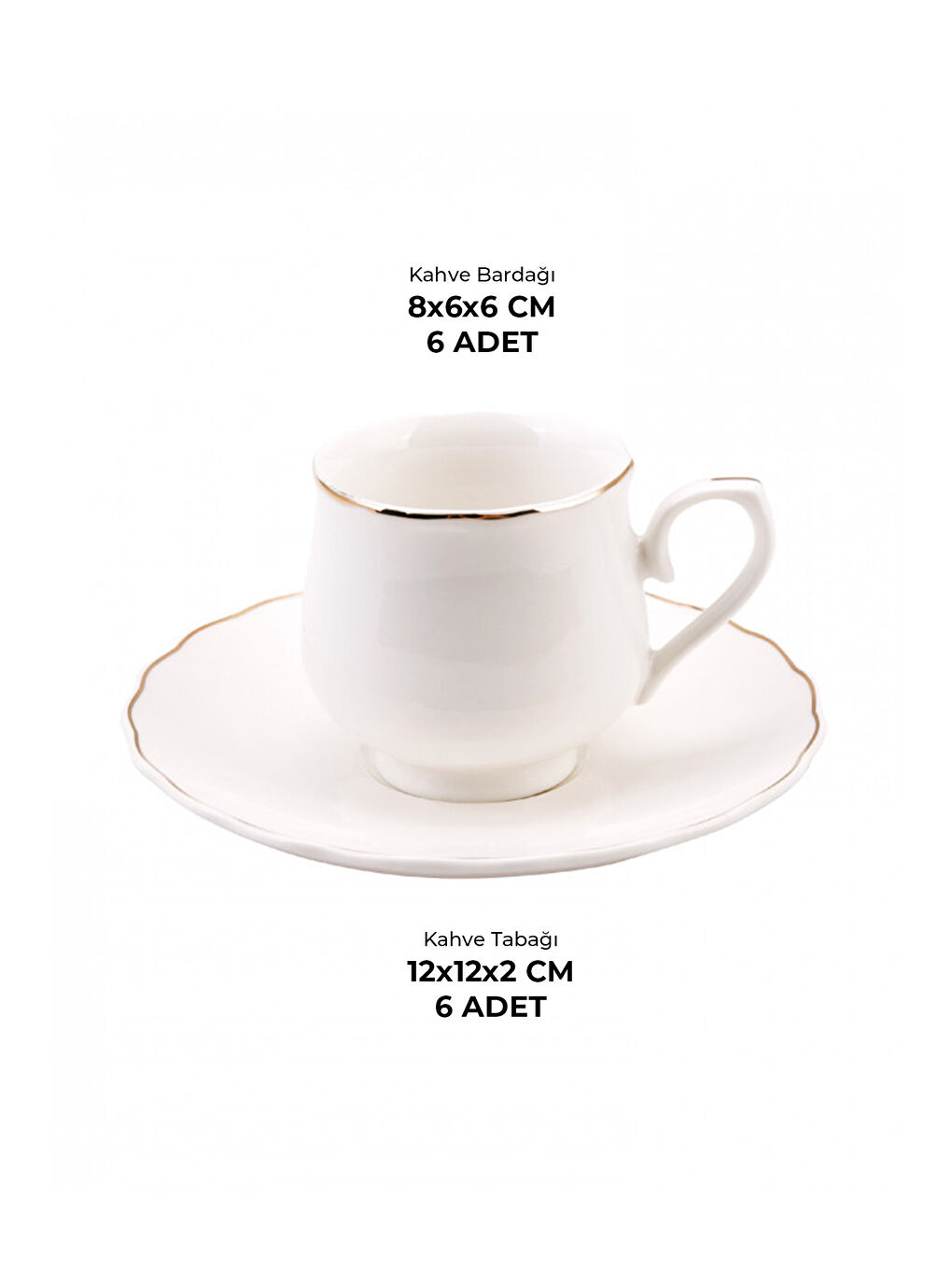 Beyaz Beykoz 6 Kişilik Kahve Fincanı Takımı 90 ml-4