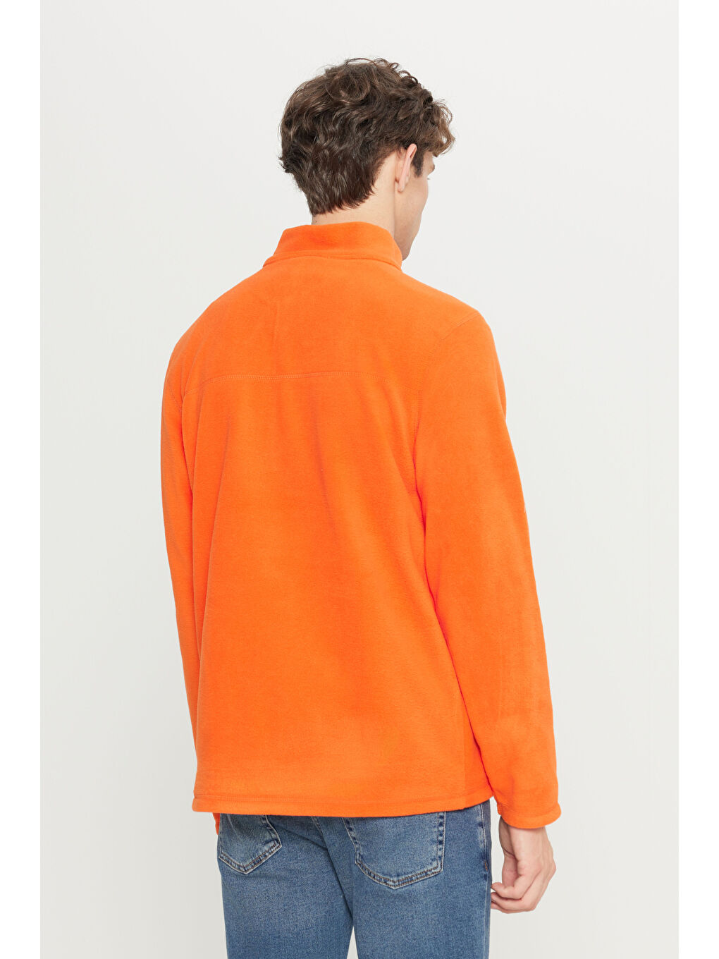Erkek Turuncu Anti-Pilling Tüylenme Yapmayan Standart Fit Dik Yaka Polar Sweatshirt-4