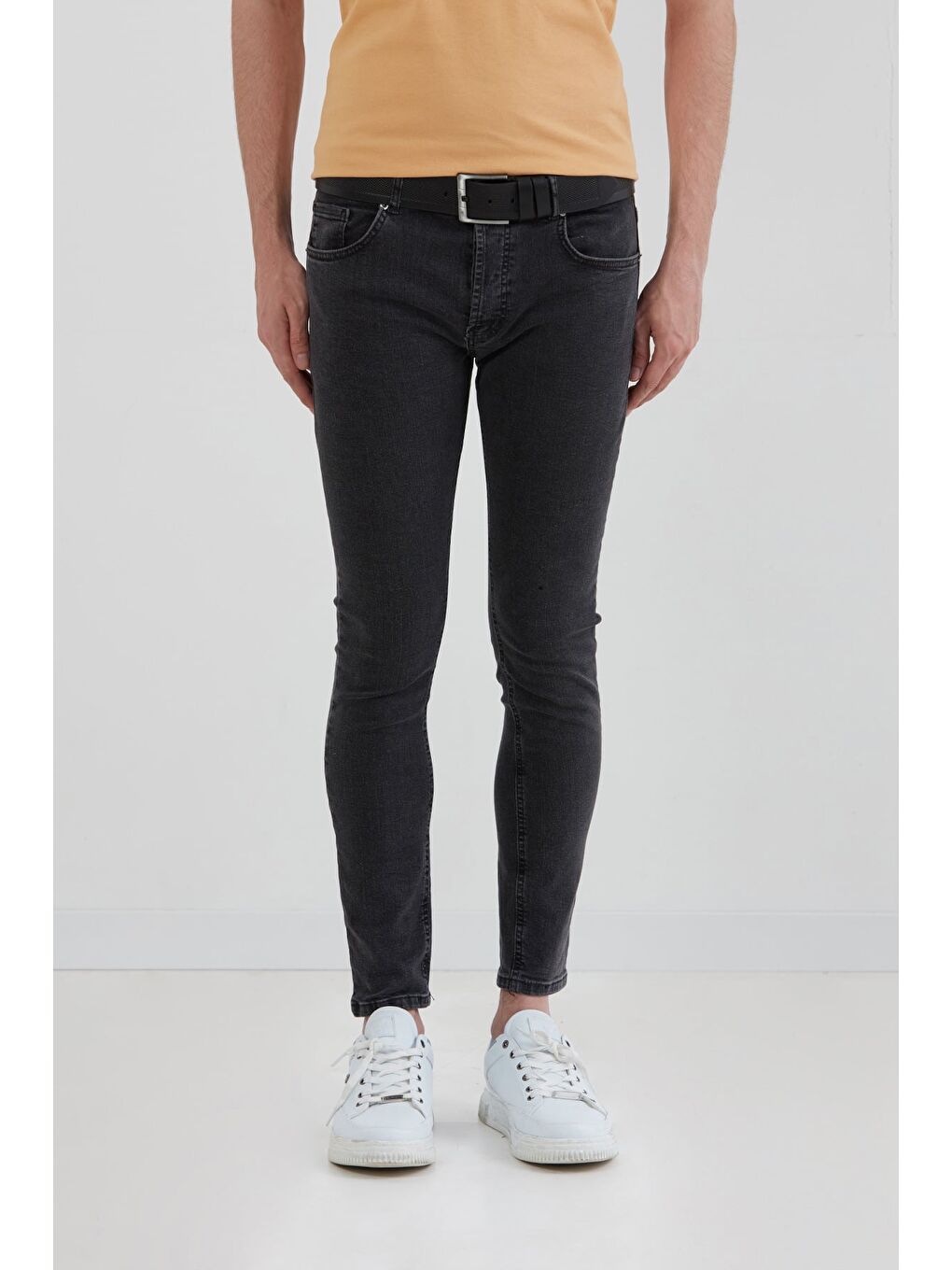Beyaz Fermuarlı Skinny Jean Pantolon-1
