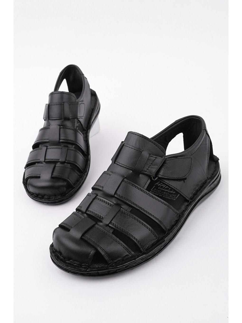 Siyah Edinburg Erkek Günlük Hakiki Deri Rahat Yumuşak Taban Ortopedik Sandalet-7
