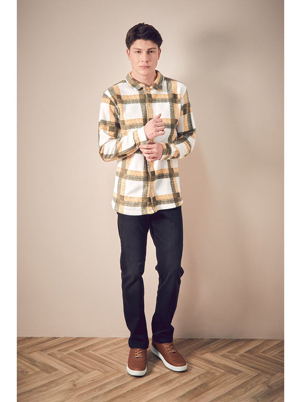 Haki Ekose Desenli Polar Gömlek-1