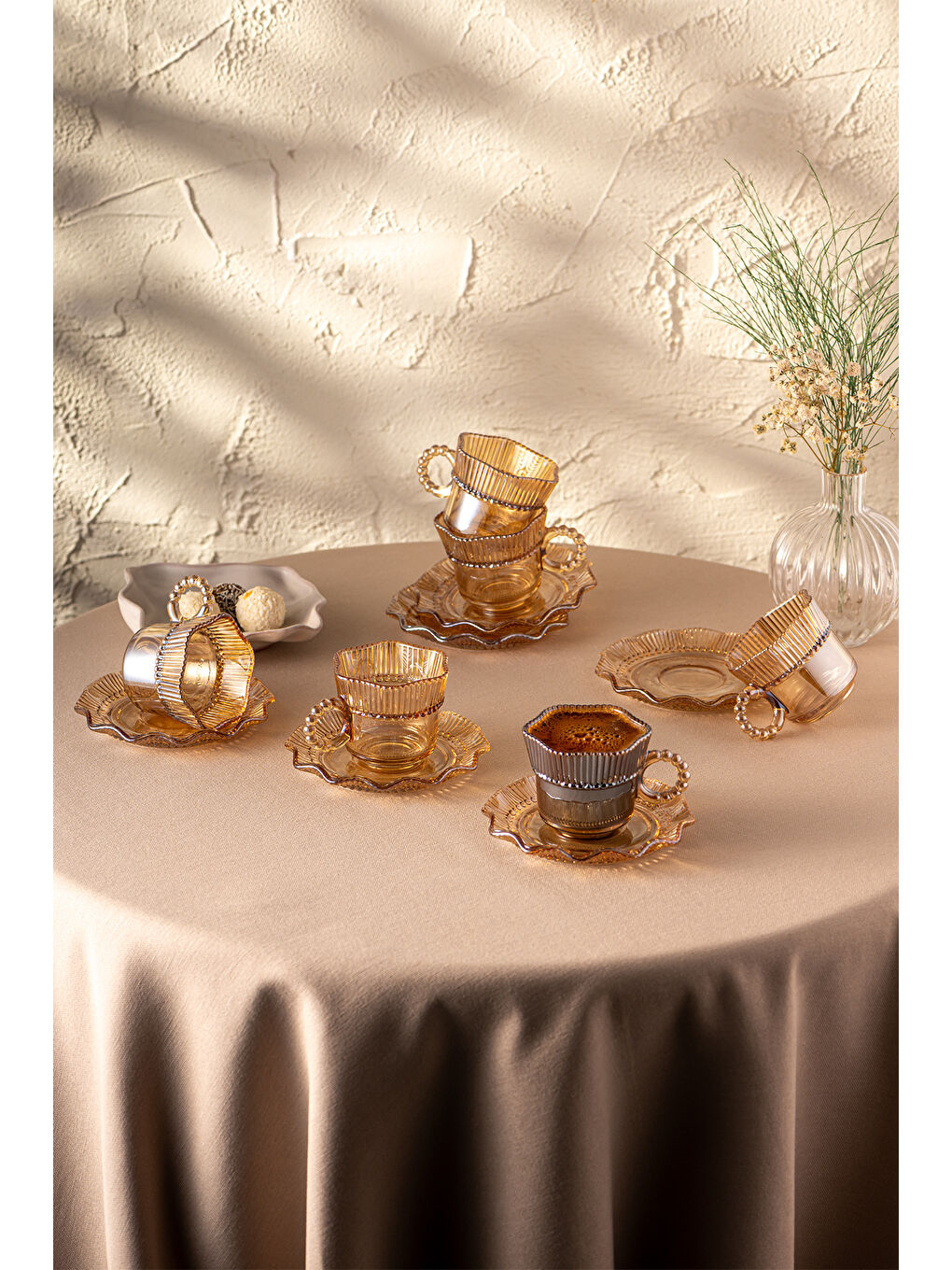 Kahverengi Hatrı Var Amber 80 ml 6'lı Kahve Fincanı Takımı-4