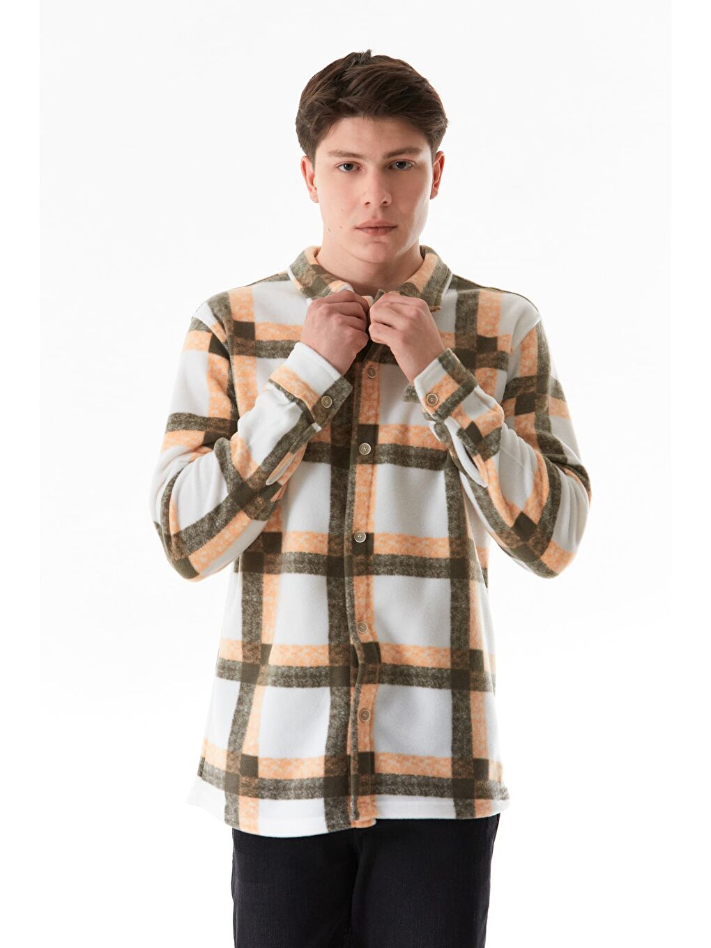 Haki Ekose Desenli Polar Gömlek-3