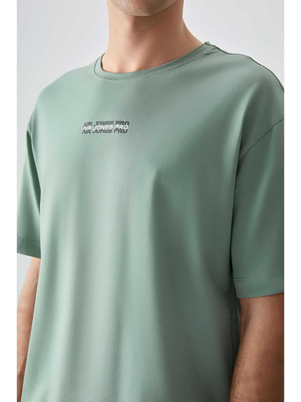 Açık Yeşil %100 Pamuk Kalın Yumuşak Dokulu Oversize Fit Baskılı Erkek Tişört -88354-2
