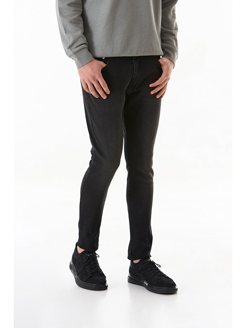 Siyah Fermuarlı Skinny Jean Pantolon-1