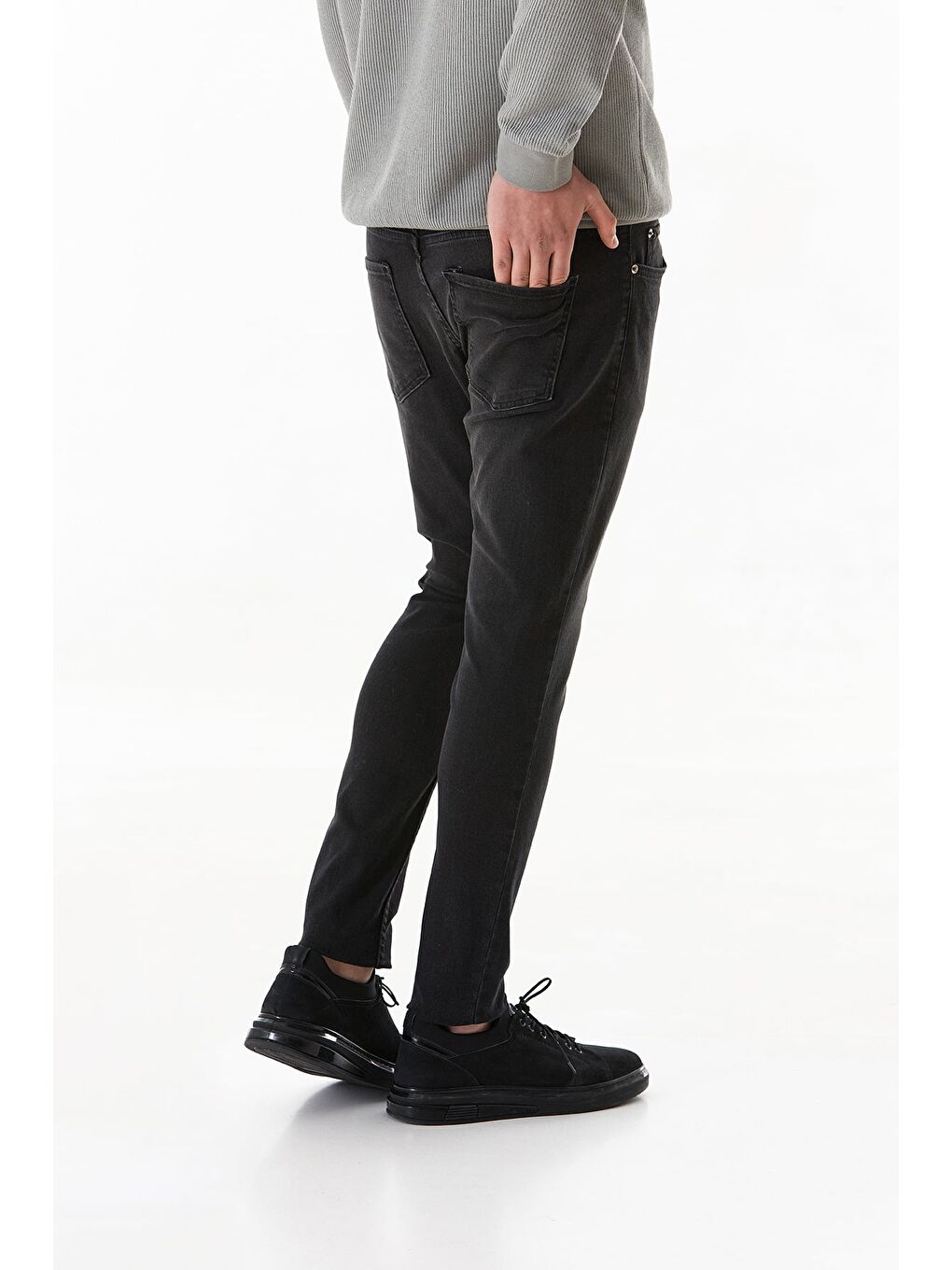 Siyah Fermuarlı Skinny Jean Pantolon-3