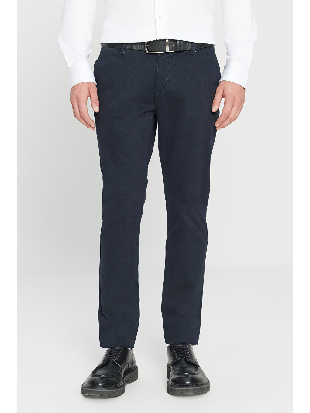 Erkek Lacivert Slim Fit Dar Kesim Yan Cep Pamuklu Esnek  Chino Pantolon-1