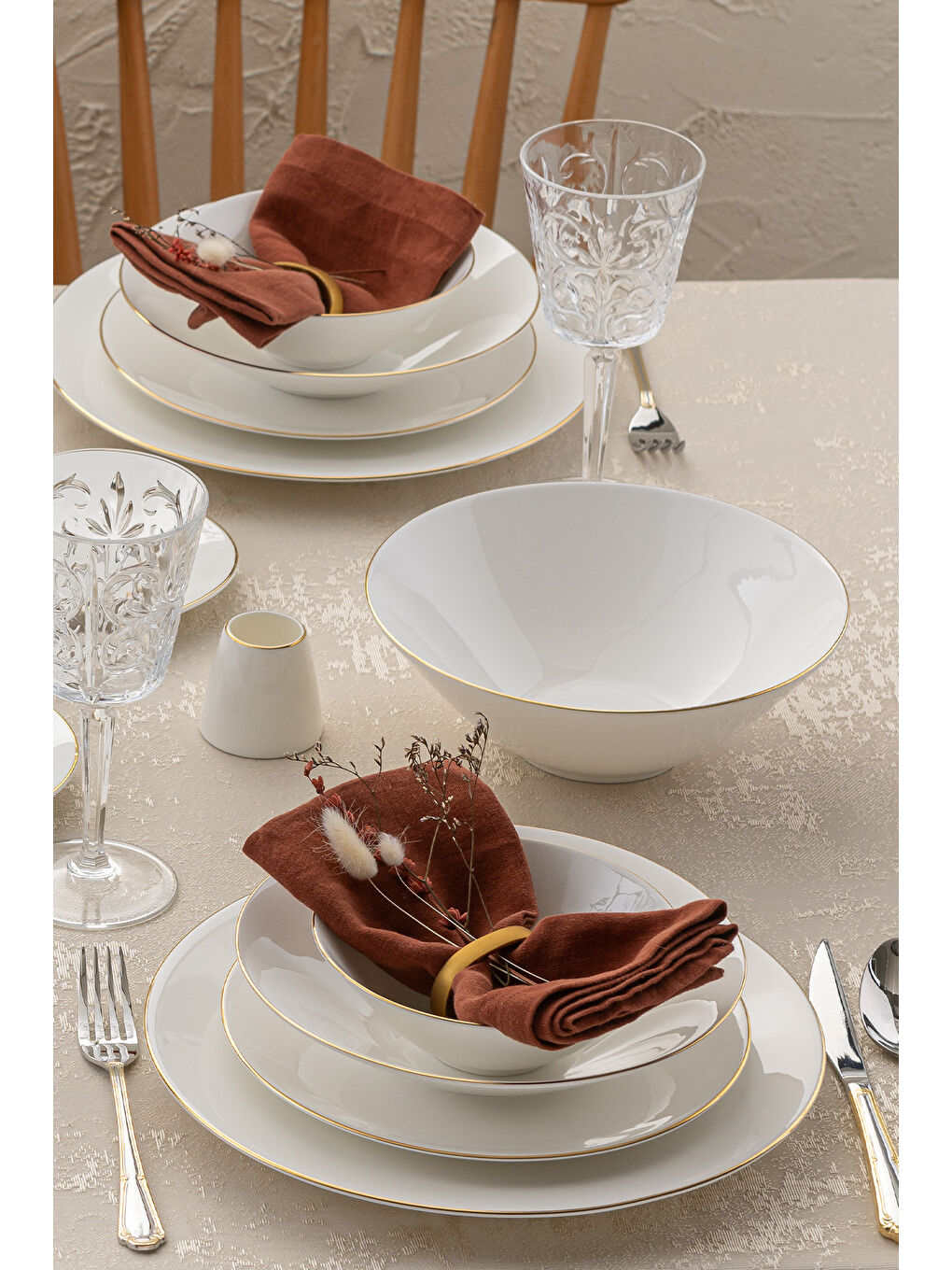 Beyaz Elmira Gold Fine Bone 59 Parça 12 Kişilik Yemek Takımı-4