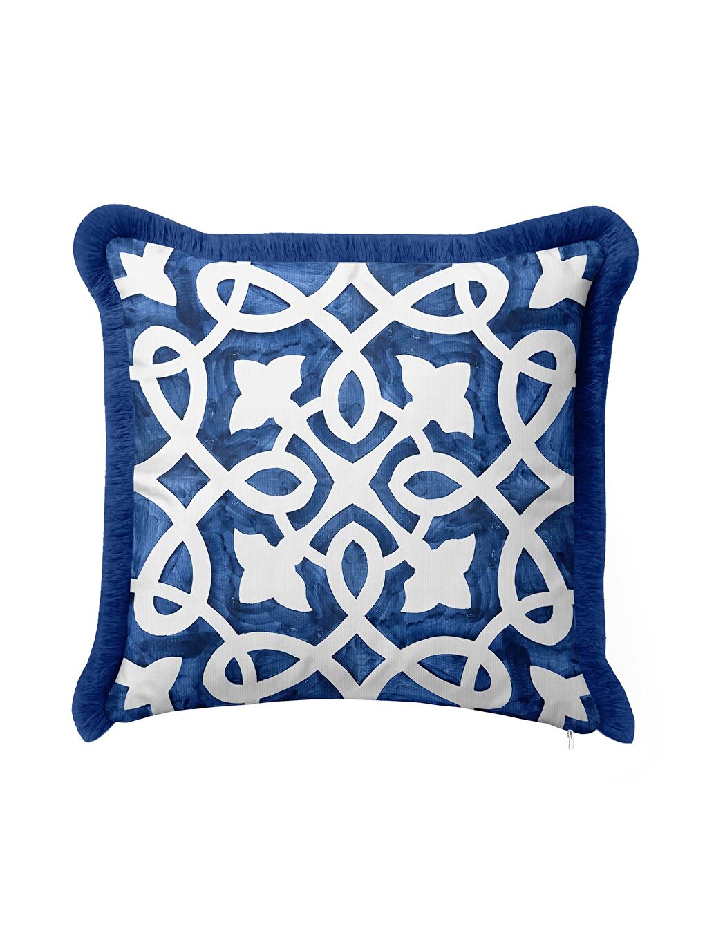 Karışık Lüks Geometrik Saçaklı Yastık Kılıfı - Kobalt Mavi Akdeniz Etnik Püsküllü Kırlent Kılıfı-3