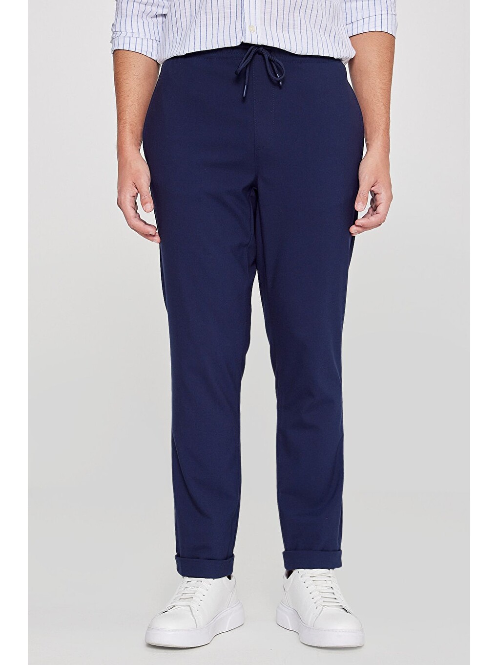 Erkek Lacivert Slim Fit Rahat Kesim Beli Bağlamalı Yan Cepli Jogger Pantolon-2