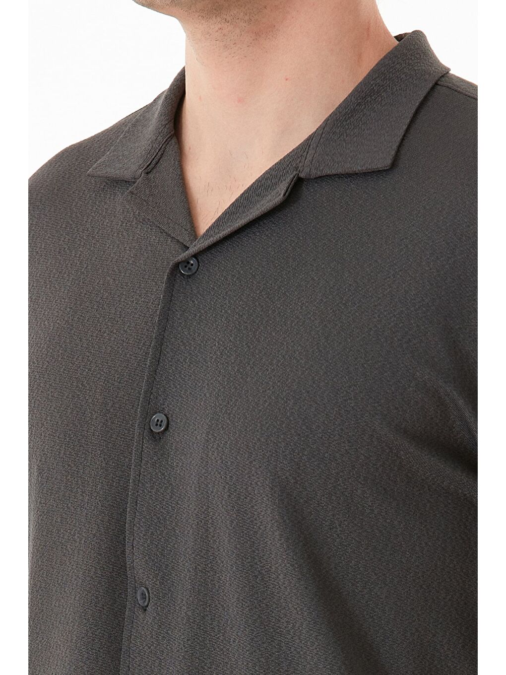 Gri Basic Düğmeli Elastanlı Gömlek-4