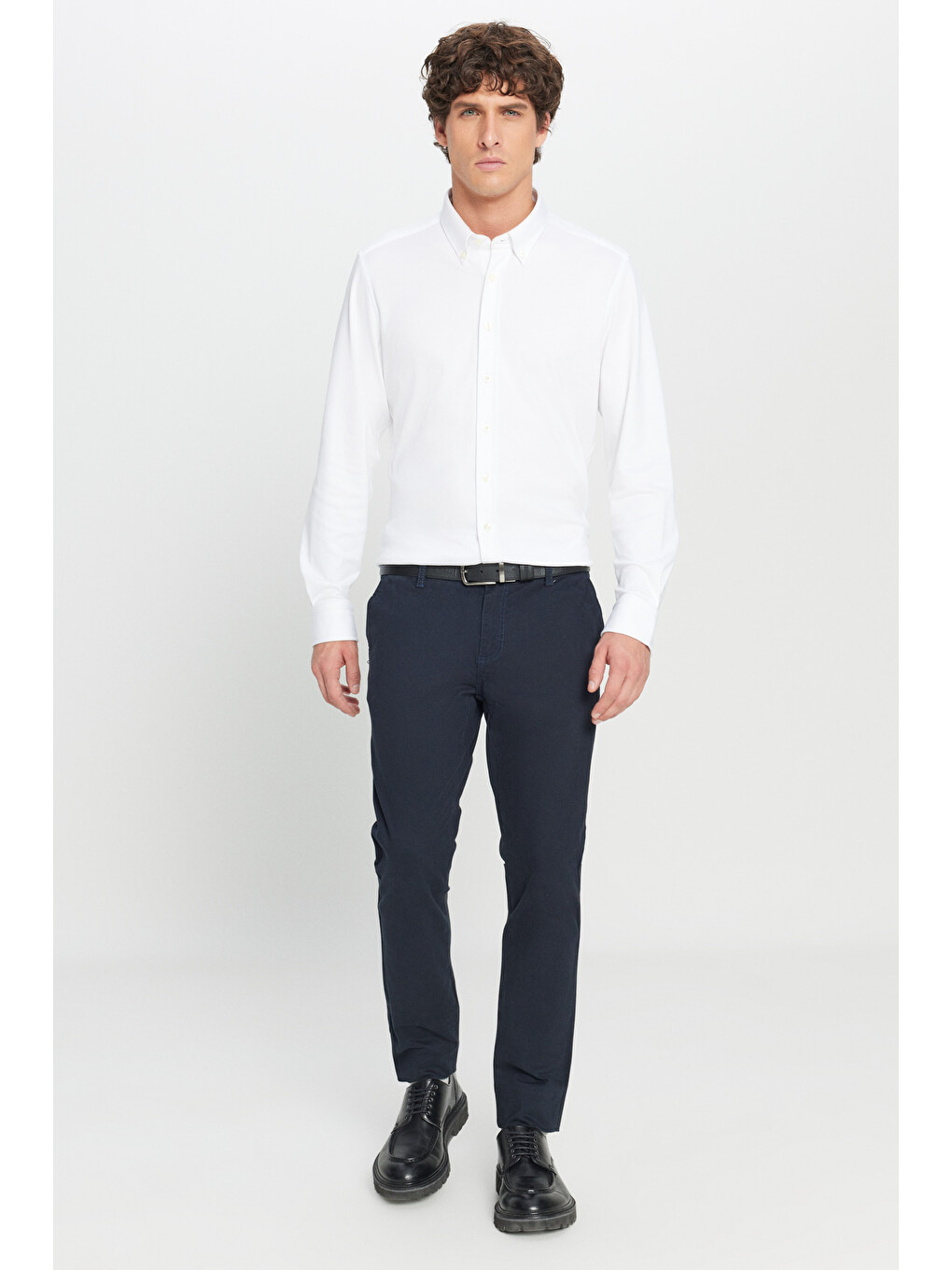 Erkek Lacivert Slim Fit Dar Kesim Yan Cep Pamuklu Esnek  Chino Pantolon-4