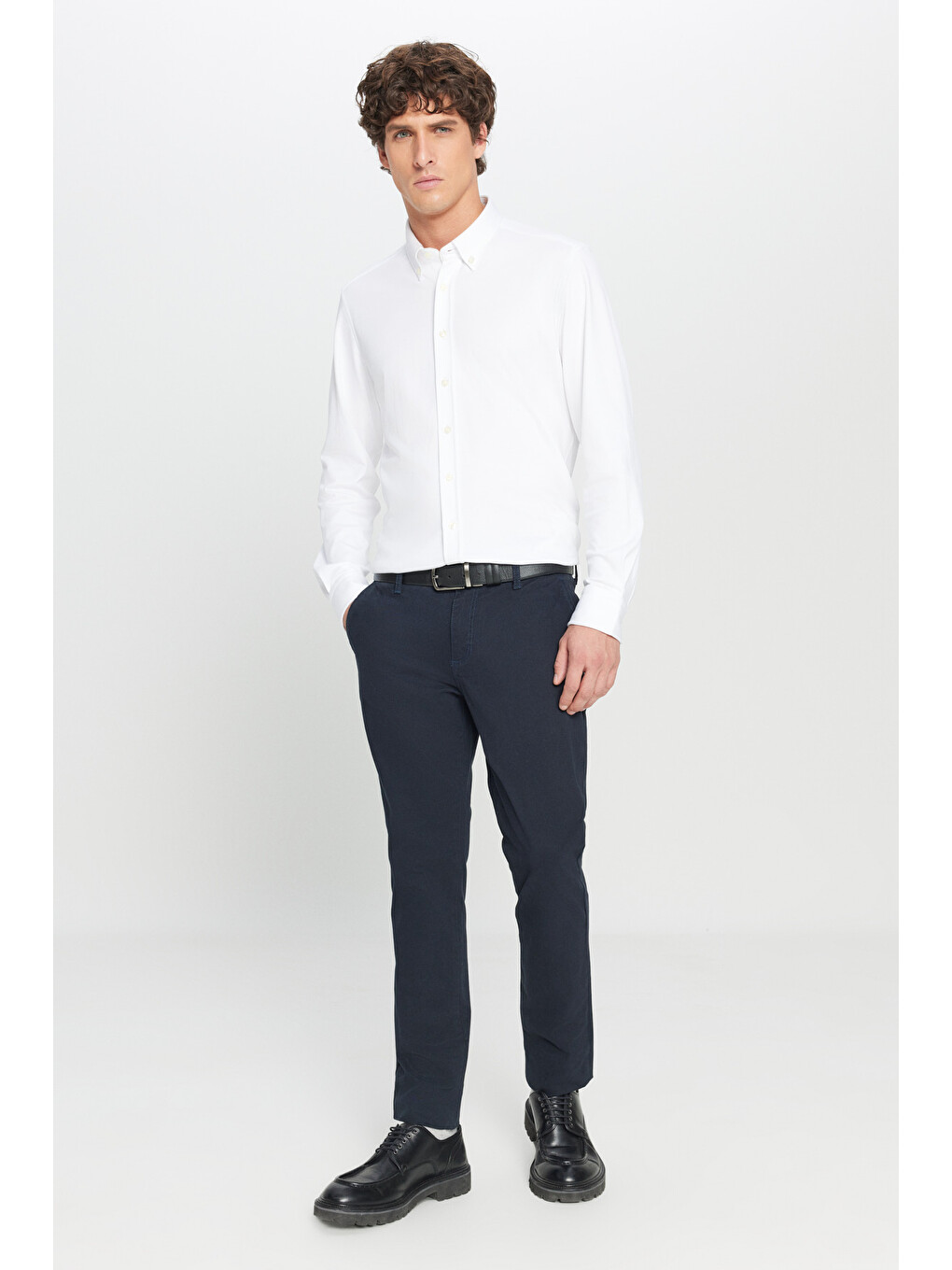 Erkek Lacivert Slim Fit Dar Kesim Yan Cep Pamuklu Esnek  Chino Pantolon-5