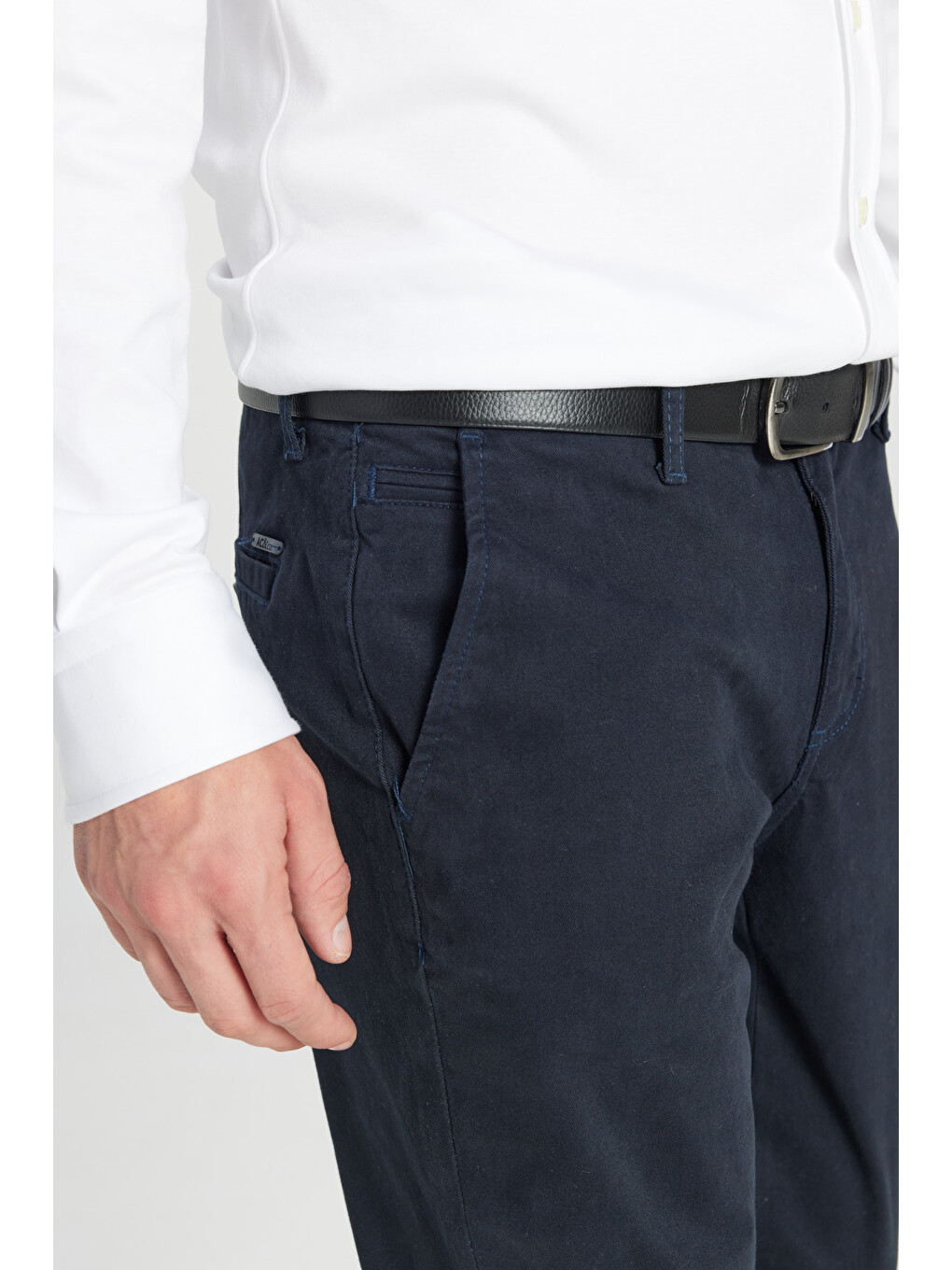 Erkek Lacivert Slim Fit Dar Kesim Yan Cep Pamuklu Esnek  Chino Pantolon-6