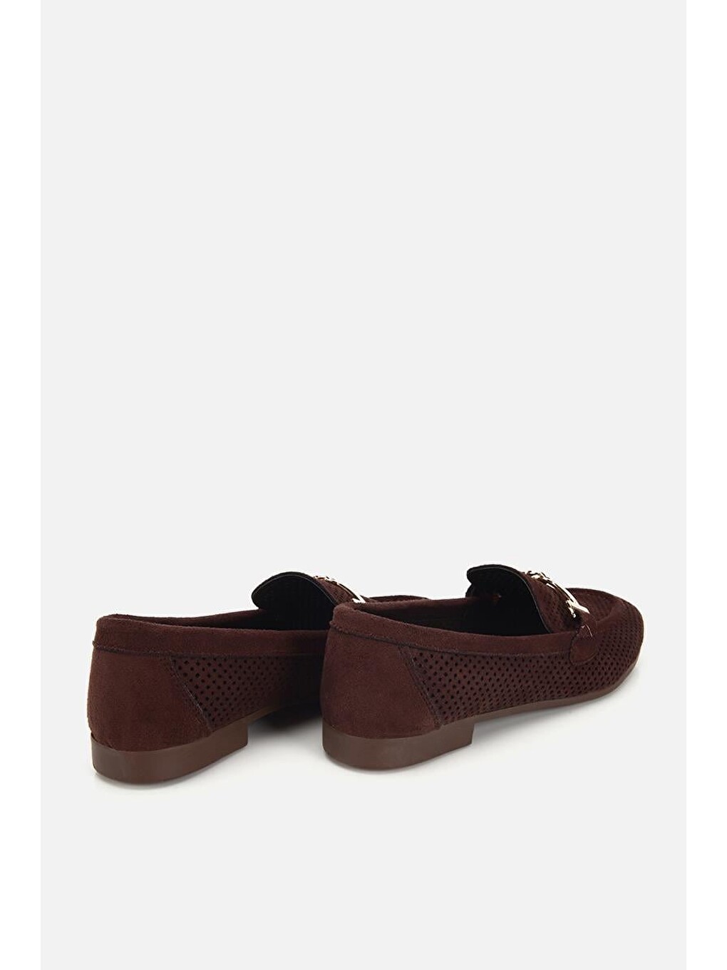 Kadın Kahverengi Süet Tokalı Zımba Detaylı Loafer-3