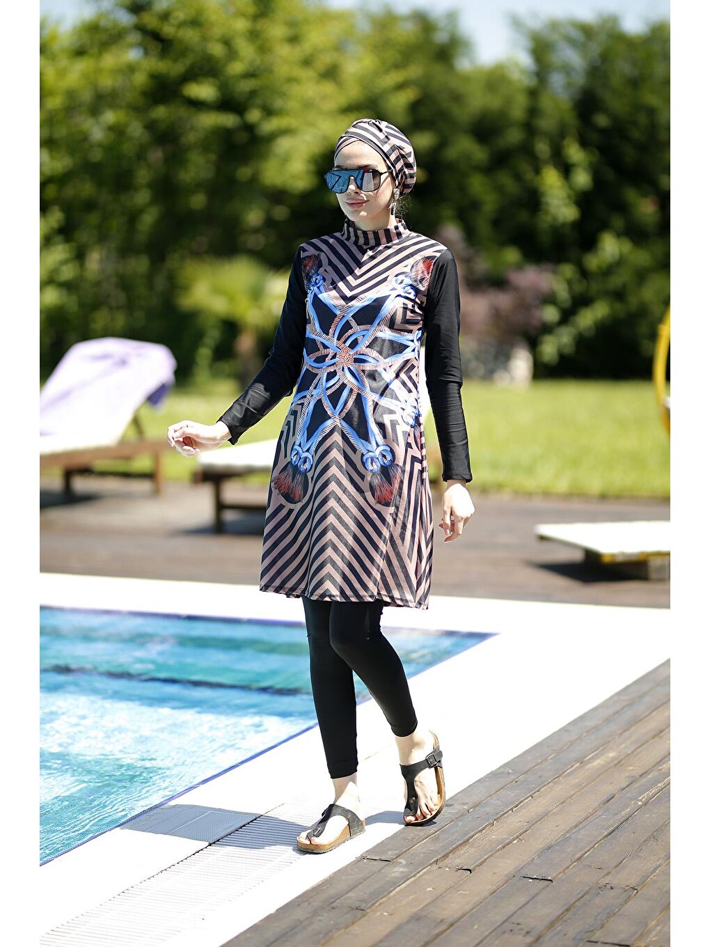 Siyah Tasarım Tam Kapalı Tesettür Mayo Halat Tasarım-2