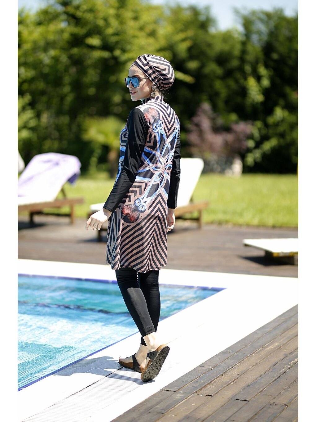 Siyah Tasarım Tam Kapalı Tesettür Mayo Halat Tasarım-3