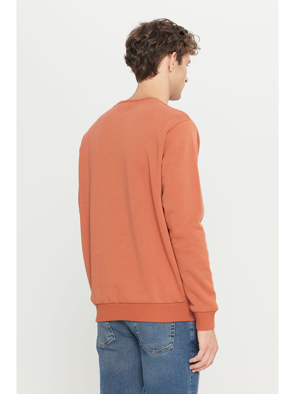 Kahverengi Erkek Açık Kahve Standart Fit Normal Kesim İçi Polarlı Bisiklet Yaka Sweatshirt-4